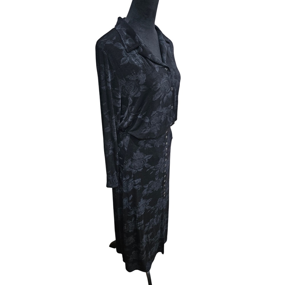 Es.Se 2 Piece Maxi Skirt Set Size M/L Black Floral Rose Esse 90s Y2K Goth Witchy - Picture 2 of 16